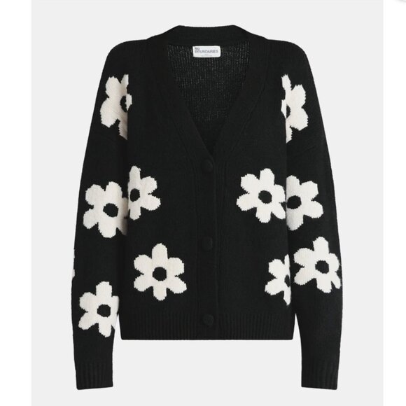 #823 No Boundaries Women's Medium Button-Front Floral Cardigan, Black - Picture 3 of 8
